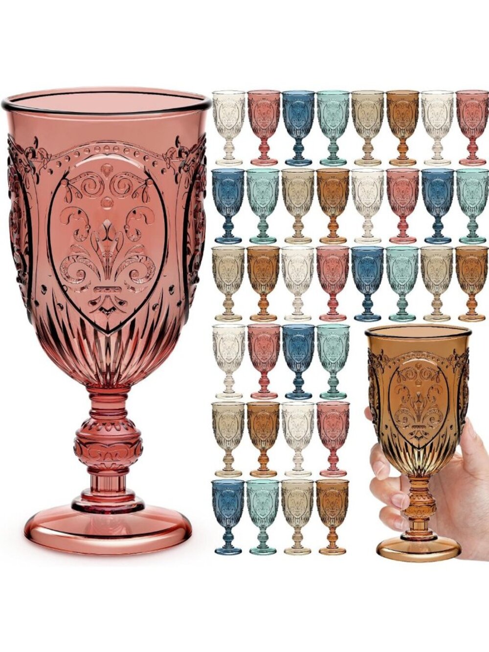 Vintage Multicolor Plastic Wine Glass Goblets, 10oz, 36 Pack - Perfect for